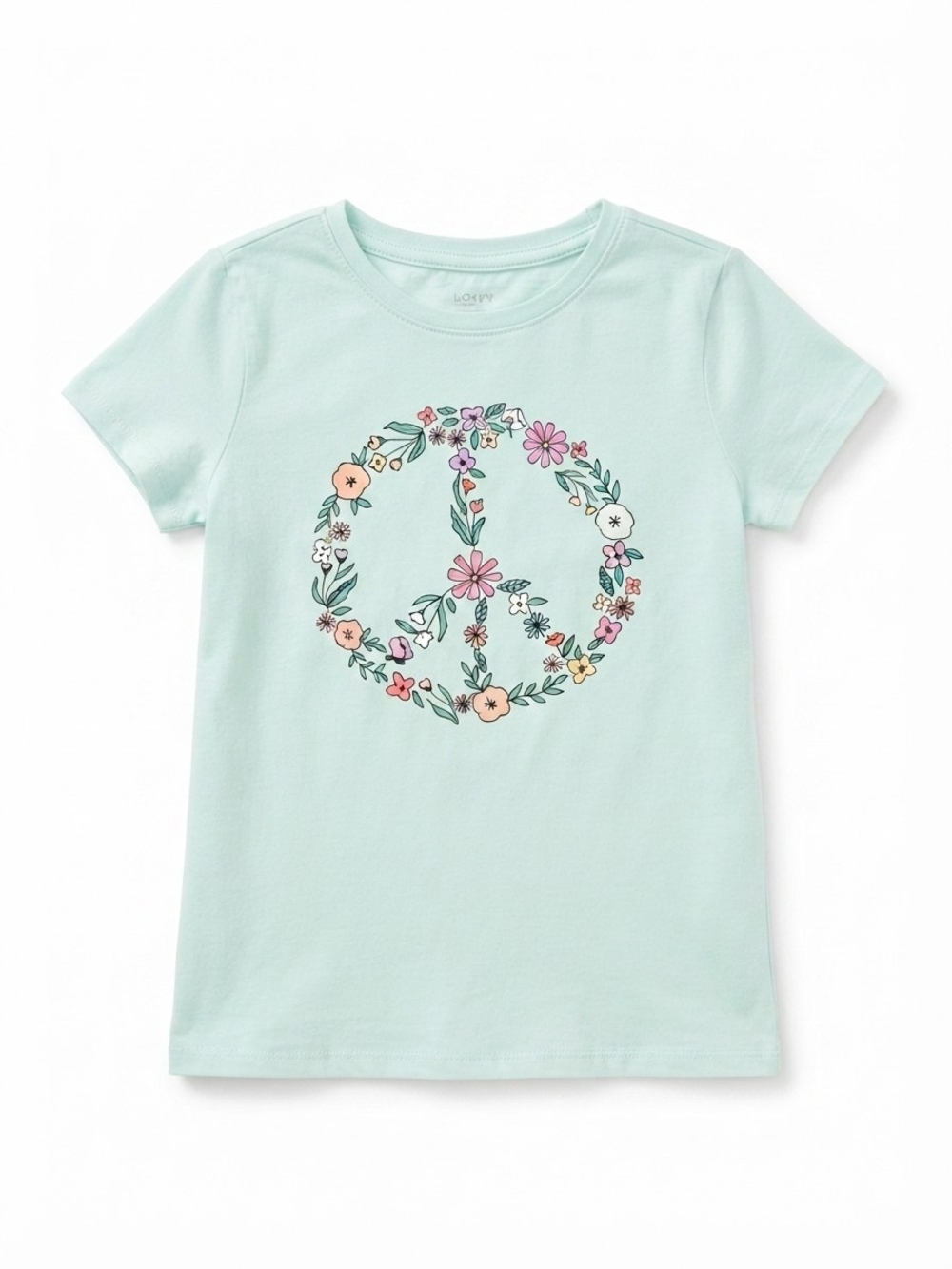 Cat & Jack Mint Floral Peace Sign Short-Sleeve Tee
